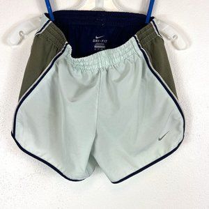 NIKE RUNNING SHORTS SIZE XS LIGHT GREEN/ DARK GREEN WITH NAVY LINING